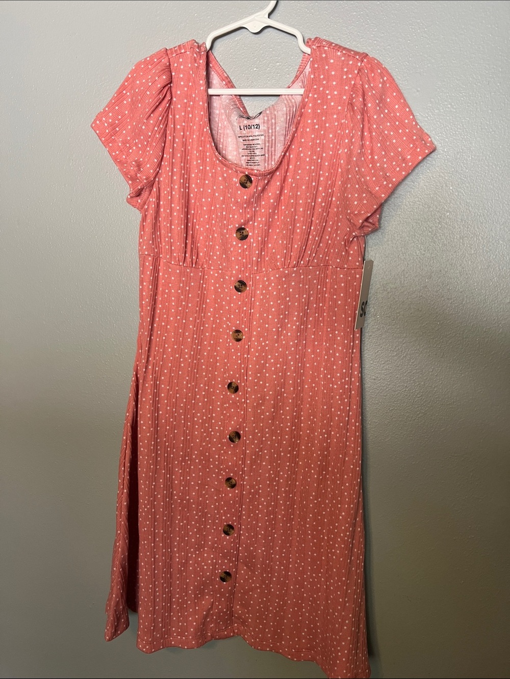 SO Coral Pink Midi Dress with White Dot Print